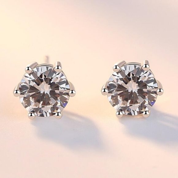 NEW 2 CT Solitaire Diamond Silver Stud Earrings - Picture 2 of 8